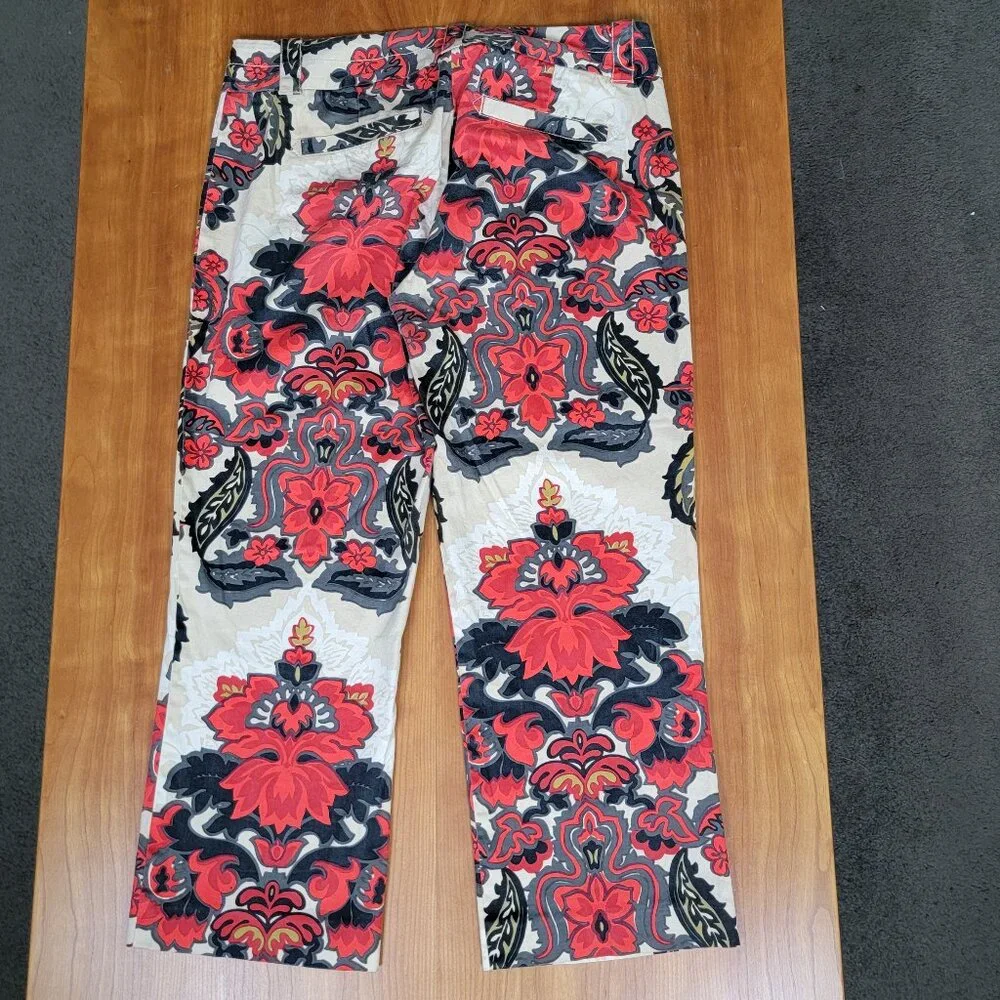 J. Crew Stretch Red Cream Floral Capri Pants City Fit - 4 - Picture 5 of 9